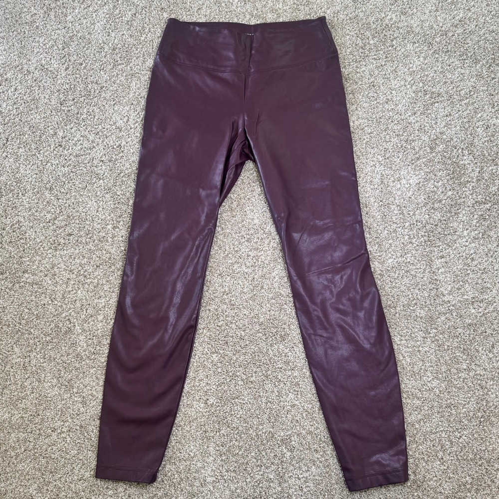 White House Black Market Runway Leggings Burgundy Faux Leather Lined Size 14L